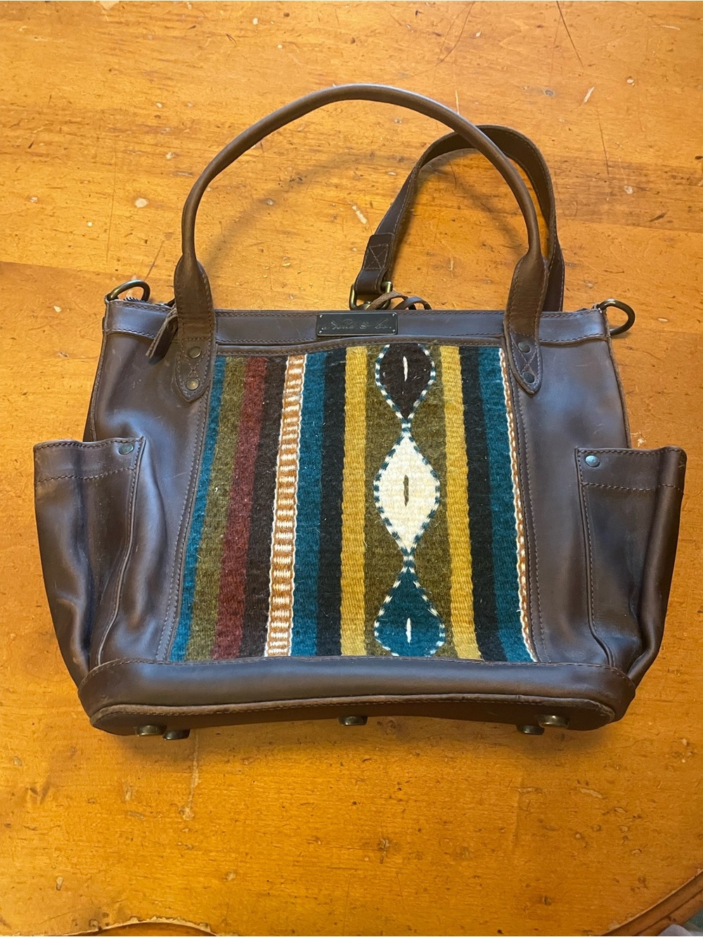 Nena & Co. Brown Leather Tote with Multicolor Southwestern Panel
